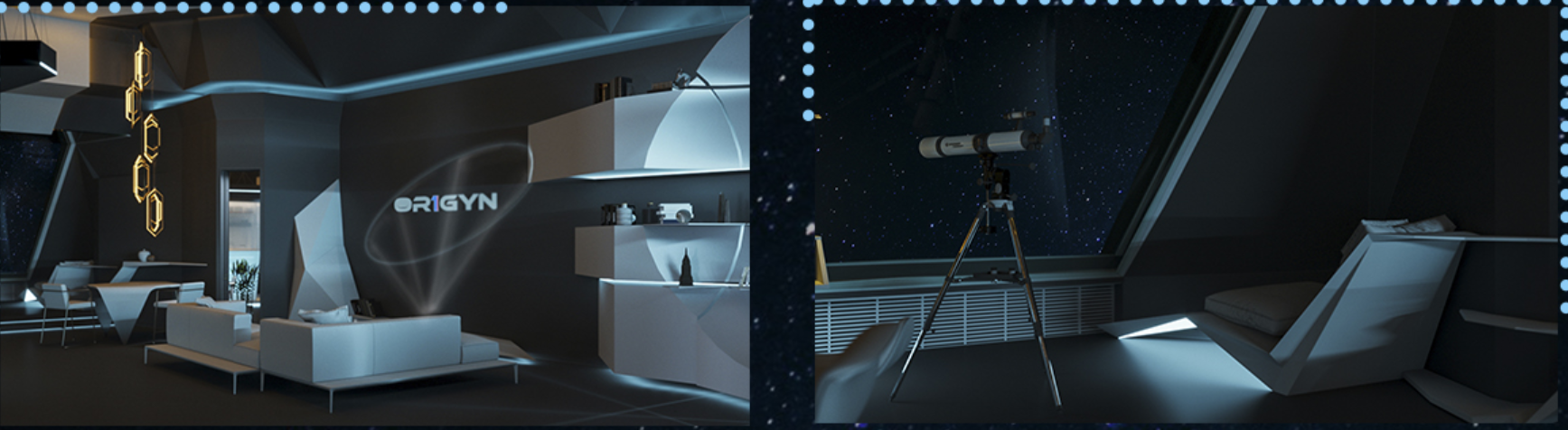 Cutting-edge interiors with sleek designs and advanced materials for a comfortable cosmic living experience.