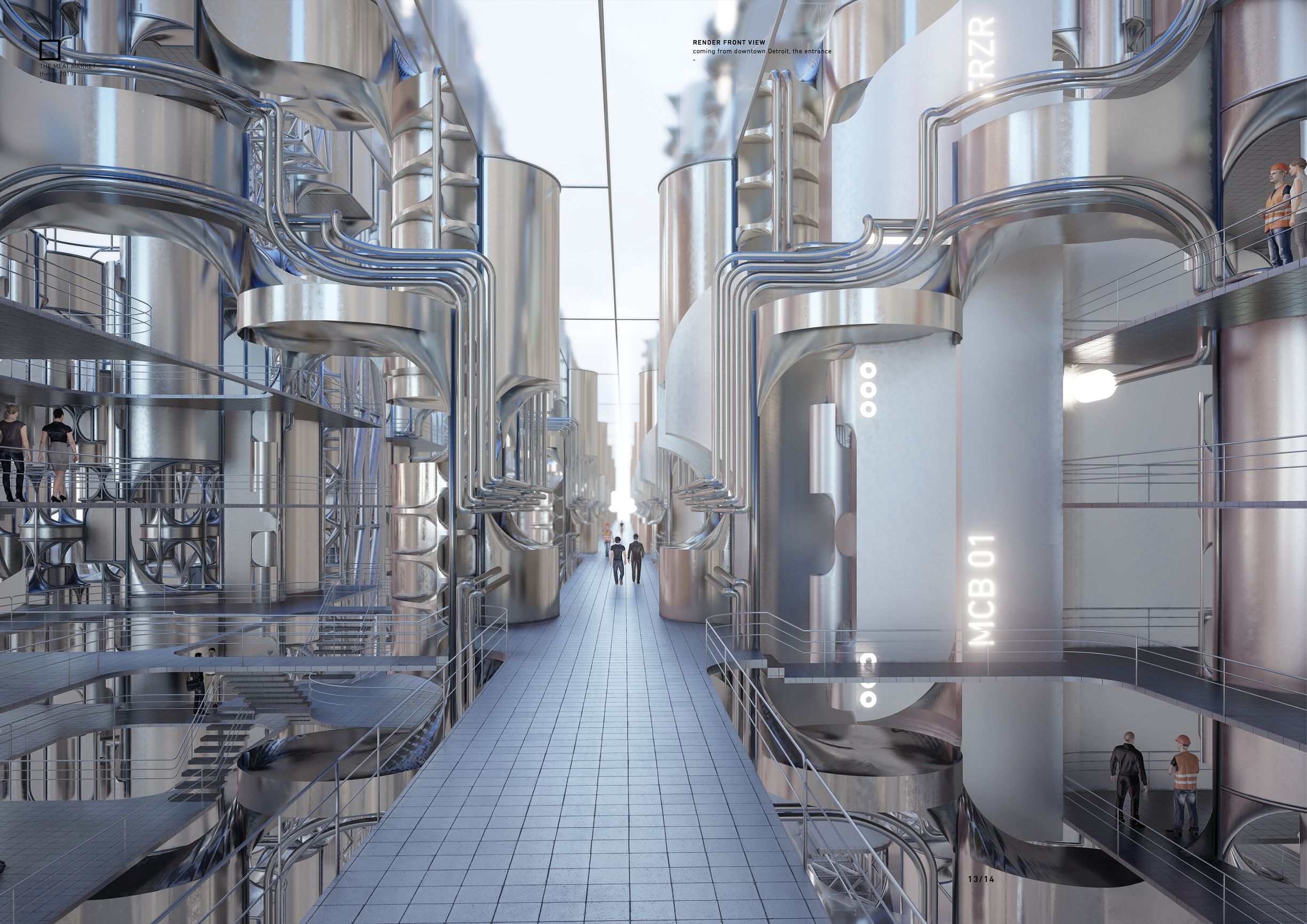 This rendering showcases the Meat Market's futuristic industrial aesthetic.