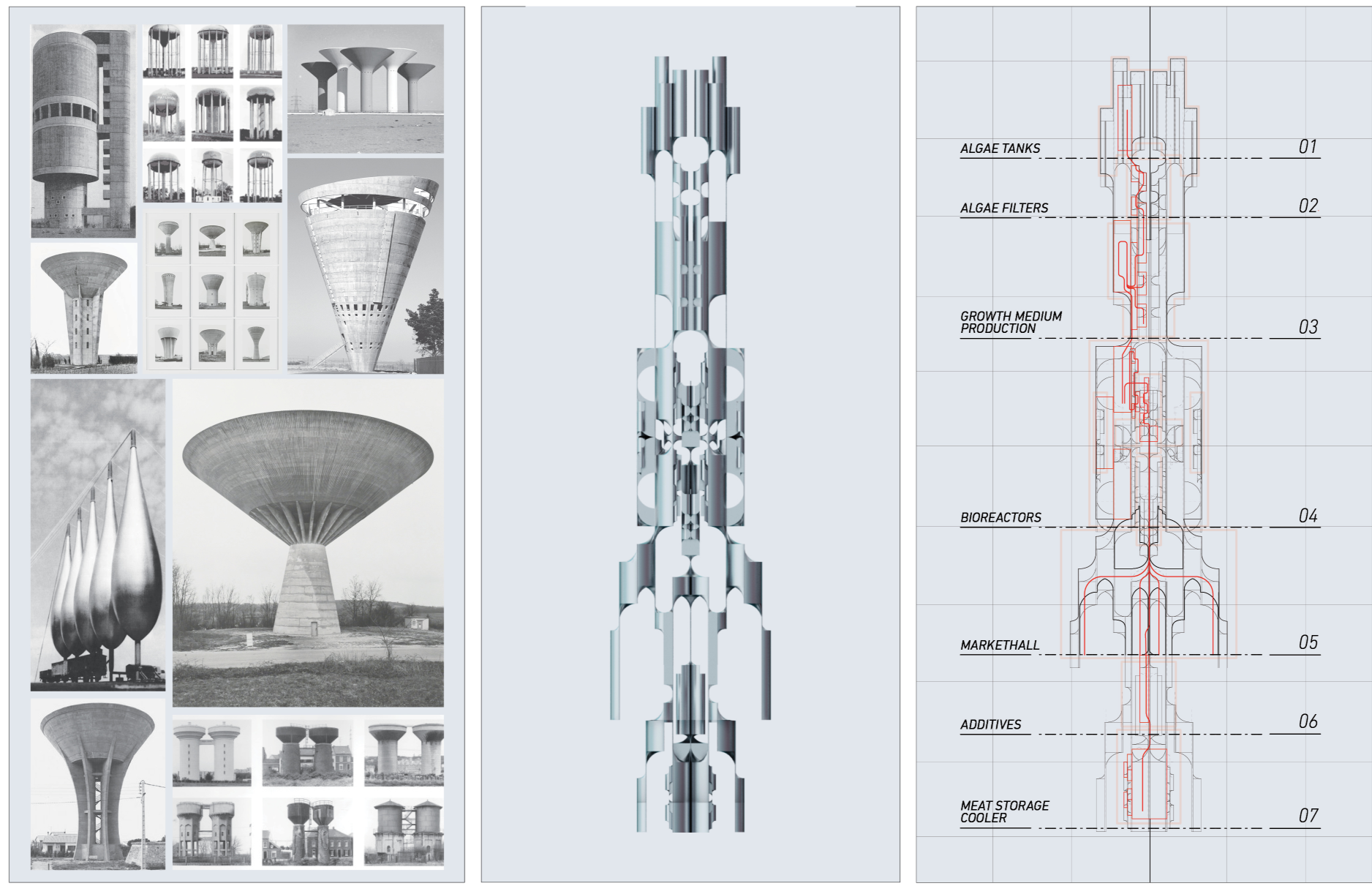 This composite showcases inspiration from industrial water towers.