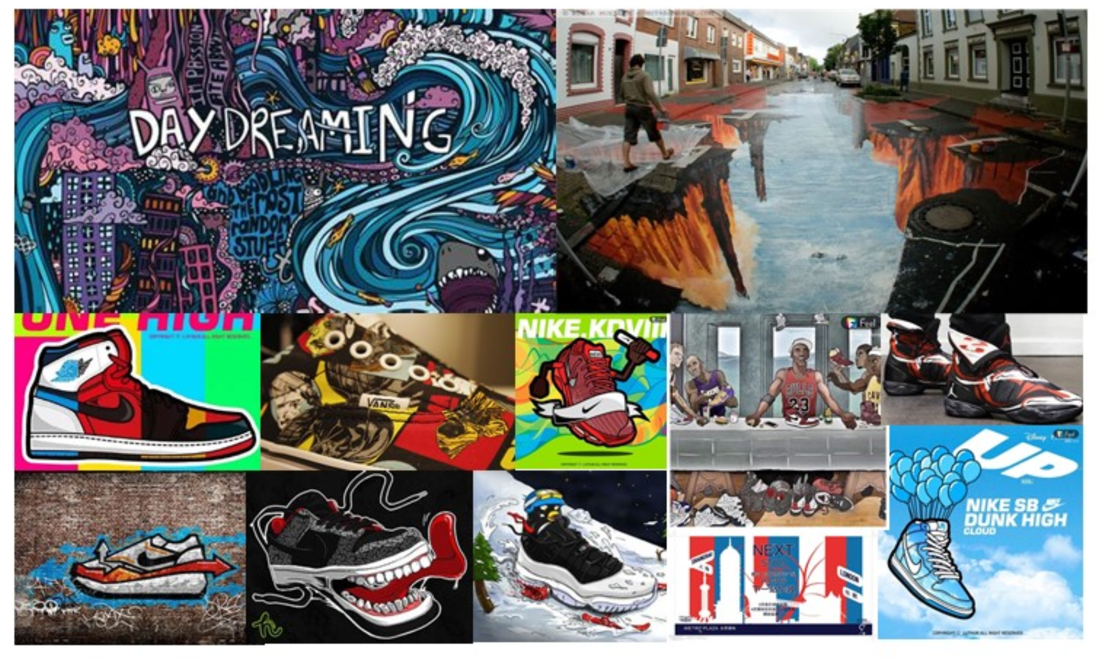 Showcasing bold creativity and unique artistic expressions through footwear and urban design.