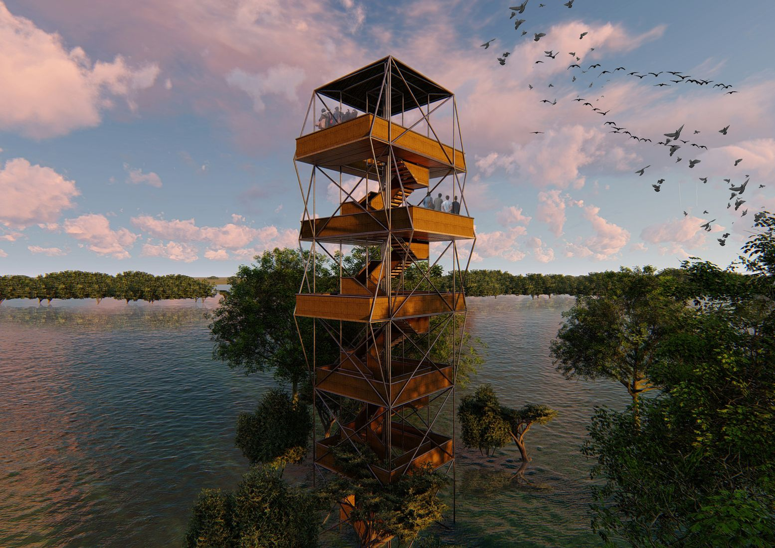 Bird-Watching Tower: A sustainable structure offering panoramic views of Hakaluki Haor's vibrant ecosystem
