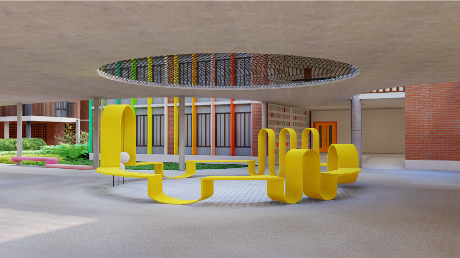 A playful installation with bold, interactive elements, offering a safe and stimulating space for creativity and exploration.