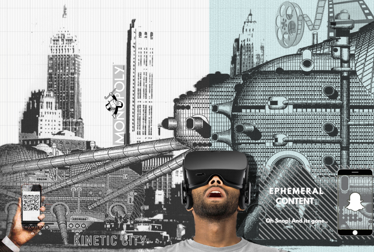 Virtual reality and ephemeral content drive the design narrative toward innovation.