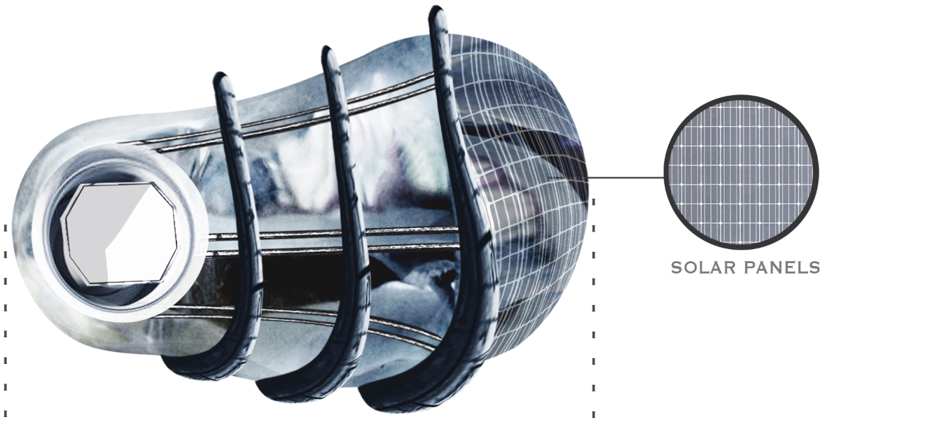 Advanced solar integration ensures sustainable energy for habitats.