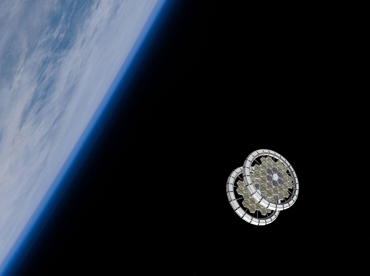  A rendered view of the modular ring, showcasing solar panels and structural integrity.