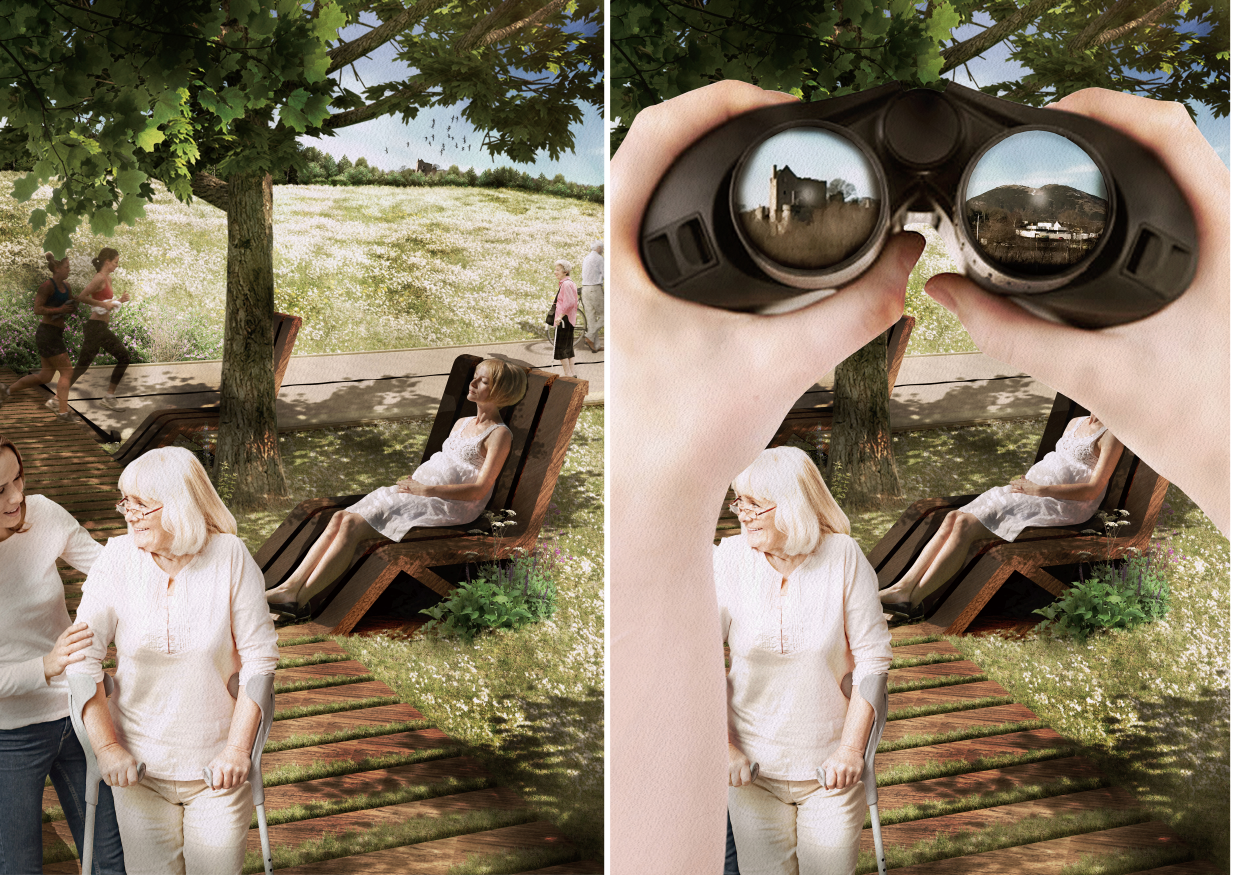 Relaxing under the shade, visitors enjoy peaceful moments while connecting with nature and iconic views. 