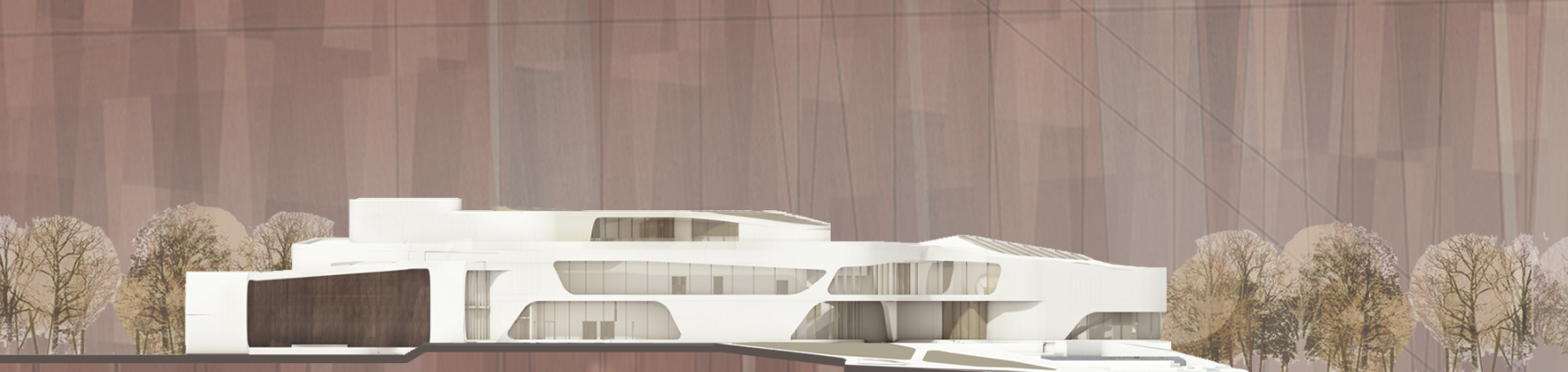 Elevation view of the Cultural Centre, highlighting its modern design.