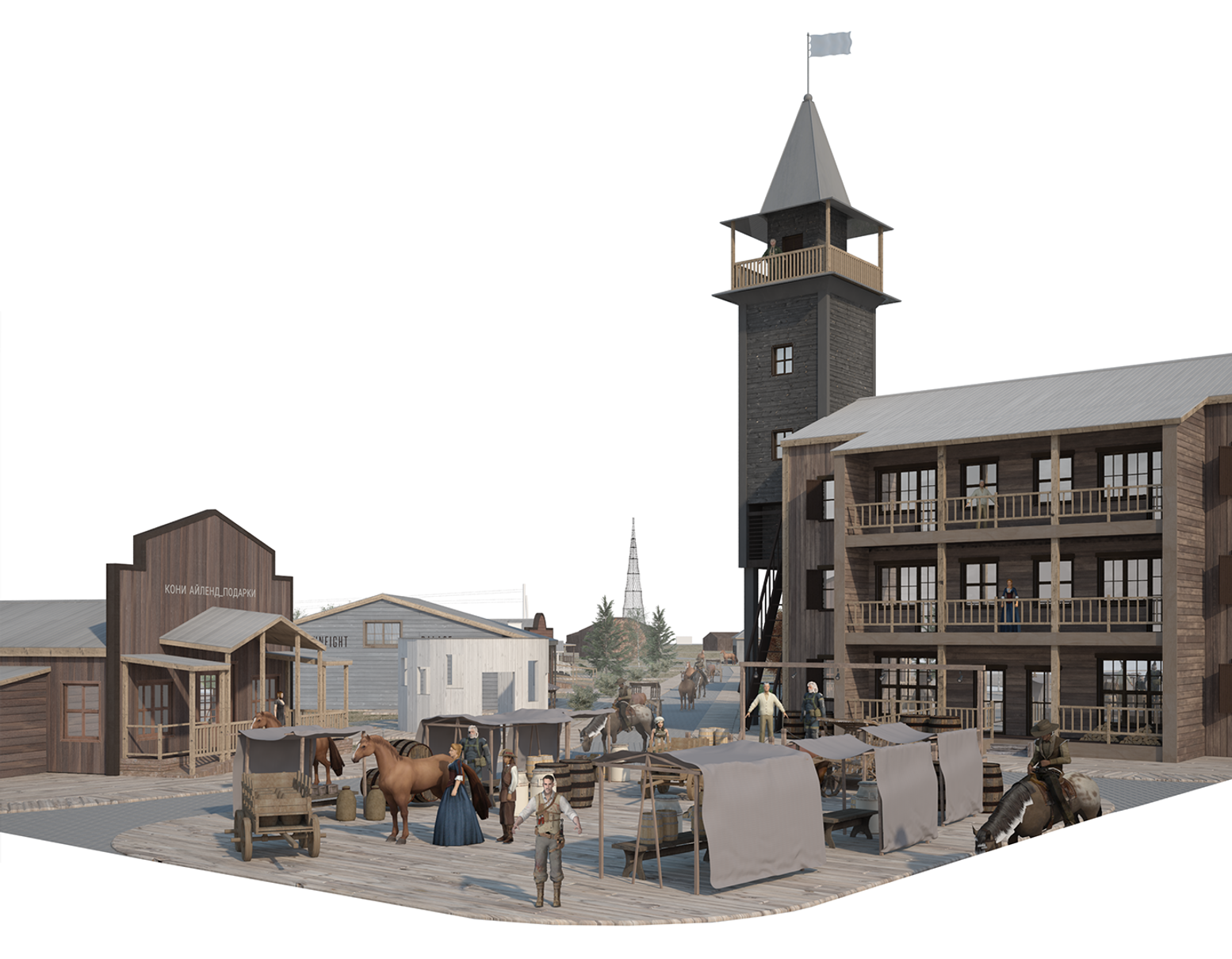 Step into Queen Kate's Saloon and the lively market at Koney Island.