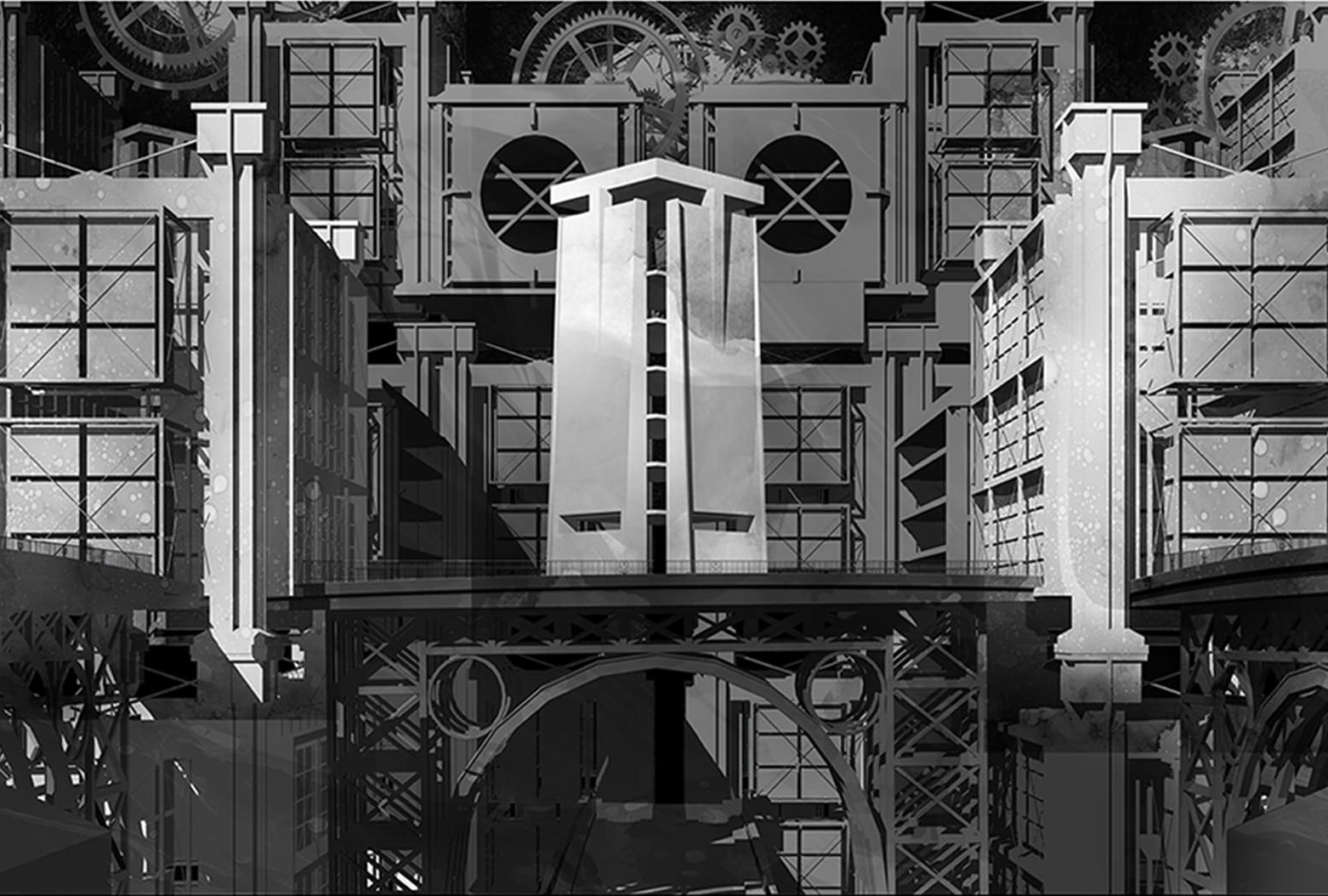 Close-up of the industrial modular framework in Sahara Fortopia, highlighting the precision of sustainable architectural design.