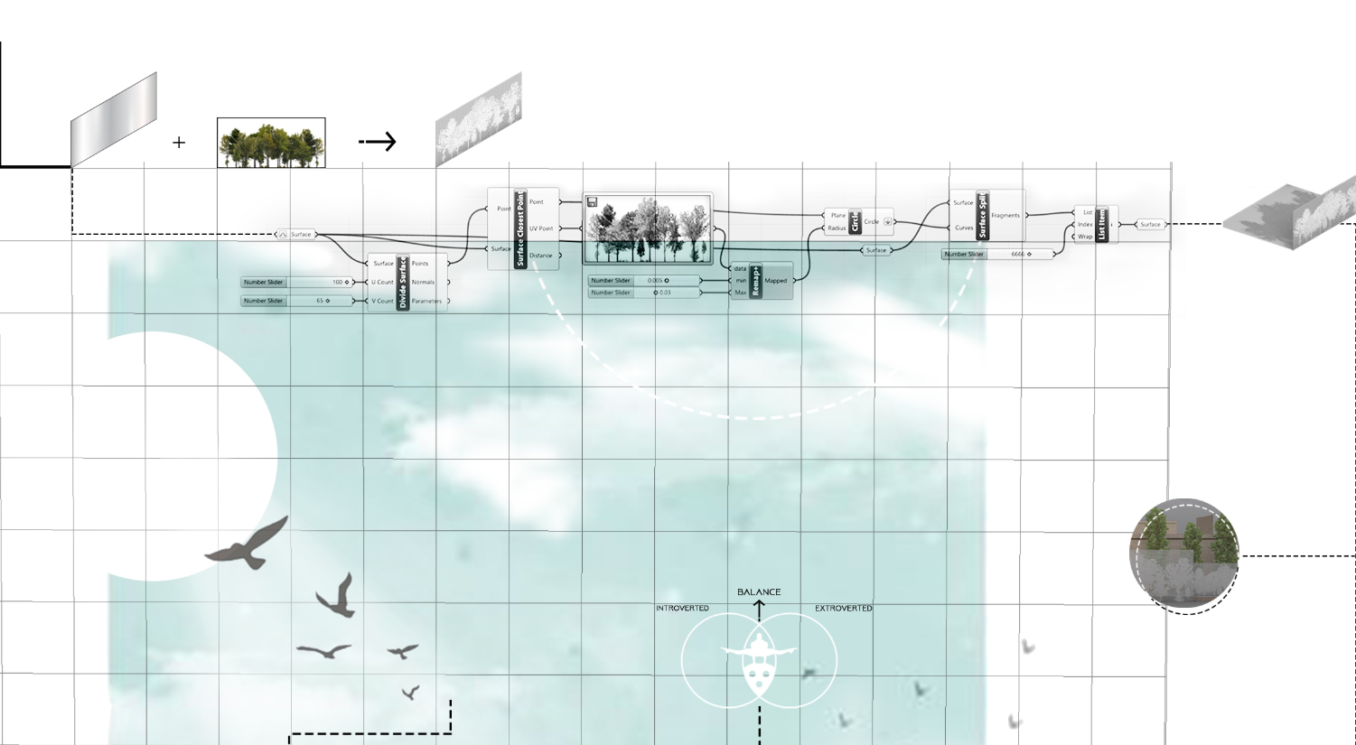 Conceptual visualization of spatial balance and connectivity within the center's layout.