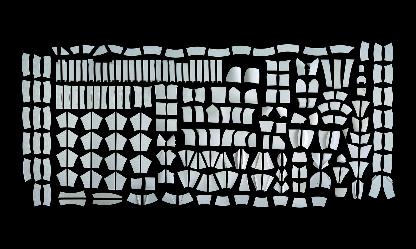 Diagram showing the geometric panel divisions of a curving shell roof surface