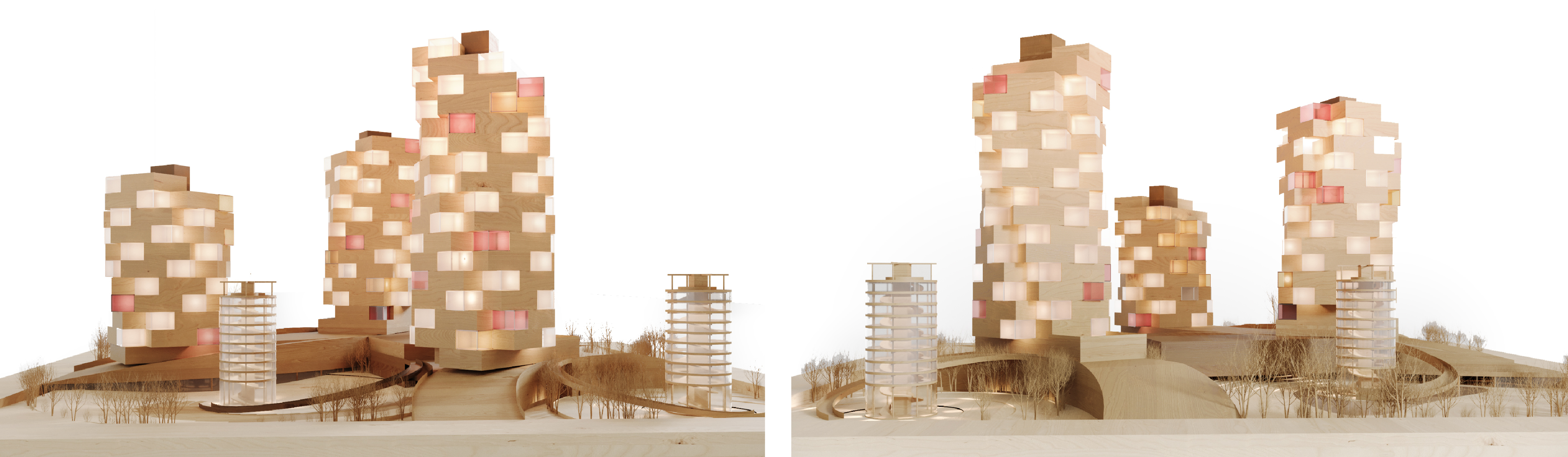 Vibrant Co-Living Towers: Modern design emphasizing shared spaces and eco-friendly living.