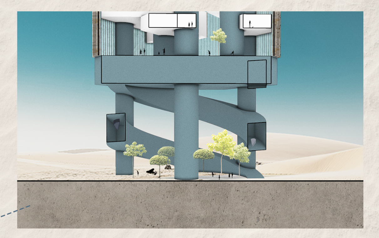 Highlight the foundation with interconnected pathways and public gathering spaces.