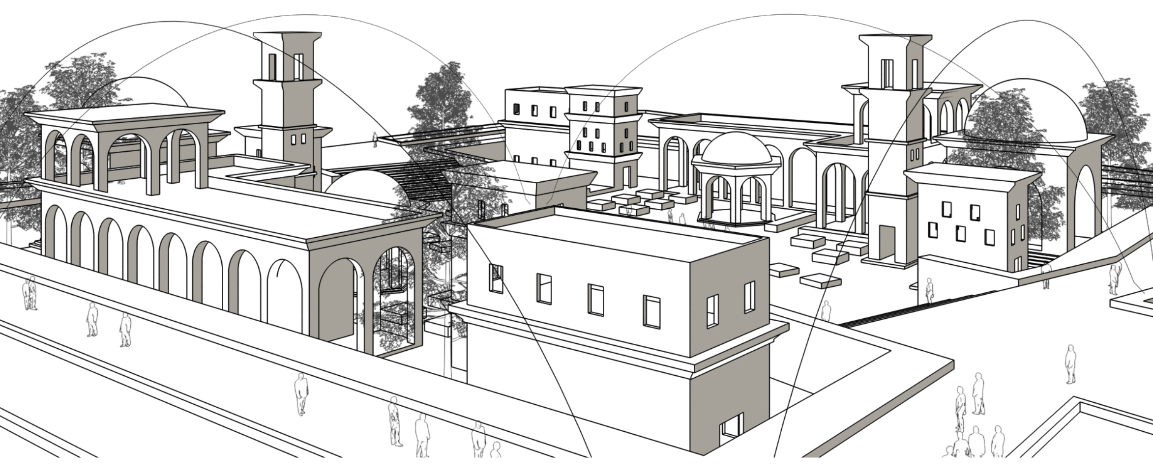 A conceptual illustration of Aleppo's reimagined urban space, highlighting traditional architecture integrated into modern design.