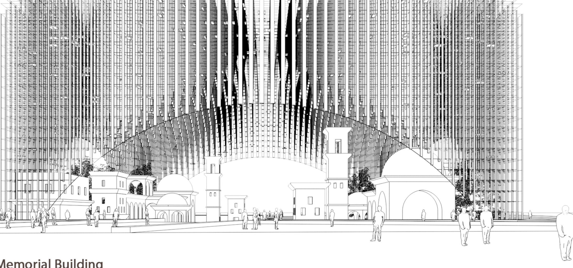 The Grand Arc's façade combines structural elegance with cultural depth, framing a new vision for Aleppo's urban spaces.