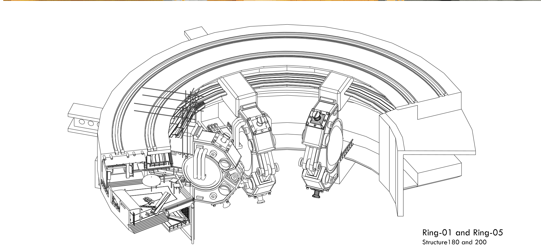 Detailed Architectural View - An illustration of the intricate components of the Ring-01 and Ring-05 structures within Seed City.