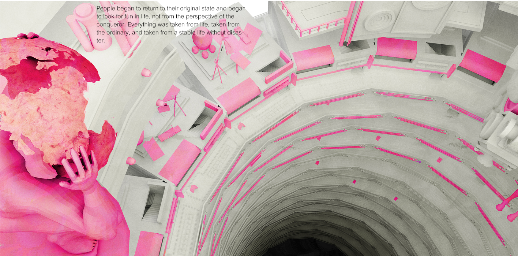Vertical Community - A bird's-eye view of Seed City's layered community spaces designed for harmony and efficient living.