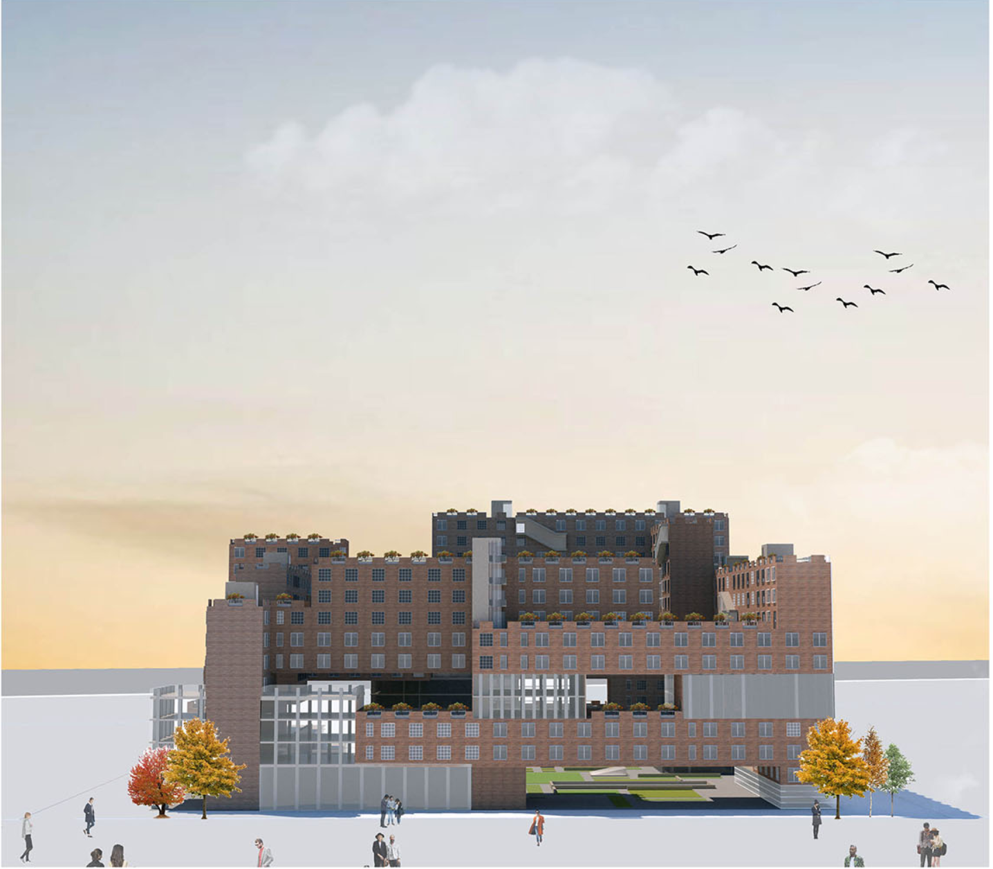 Green rooftop terraces offer stunning views and promote sustainability.