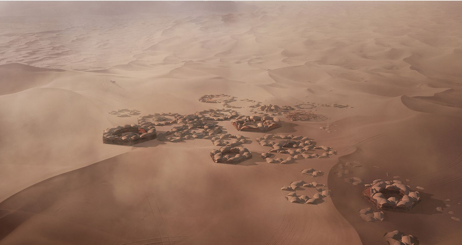 Expanding modular settlements: The Nomadic Nest showcases adaptive and sustainable living in the vast Sahara Desert.