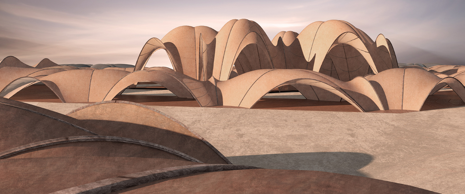 Graceful desert arches: A testament to sustainable and innovative architectural design for extreme climates.