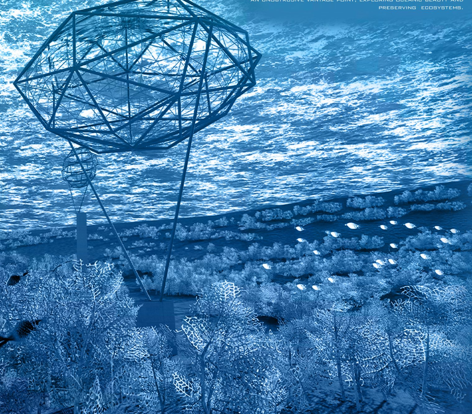 A stunning view of Dive-5’s eco-friendly pods blending seamlessly into the underwater environment.