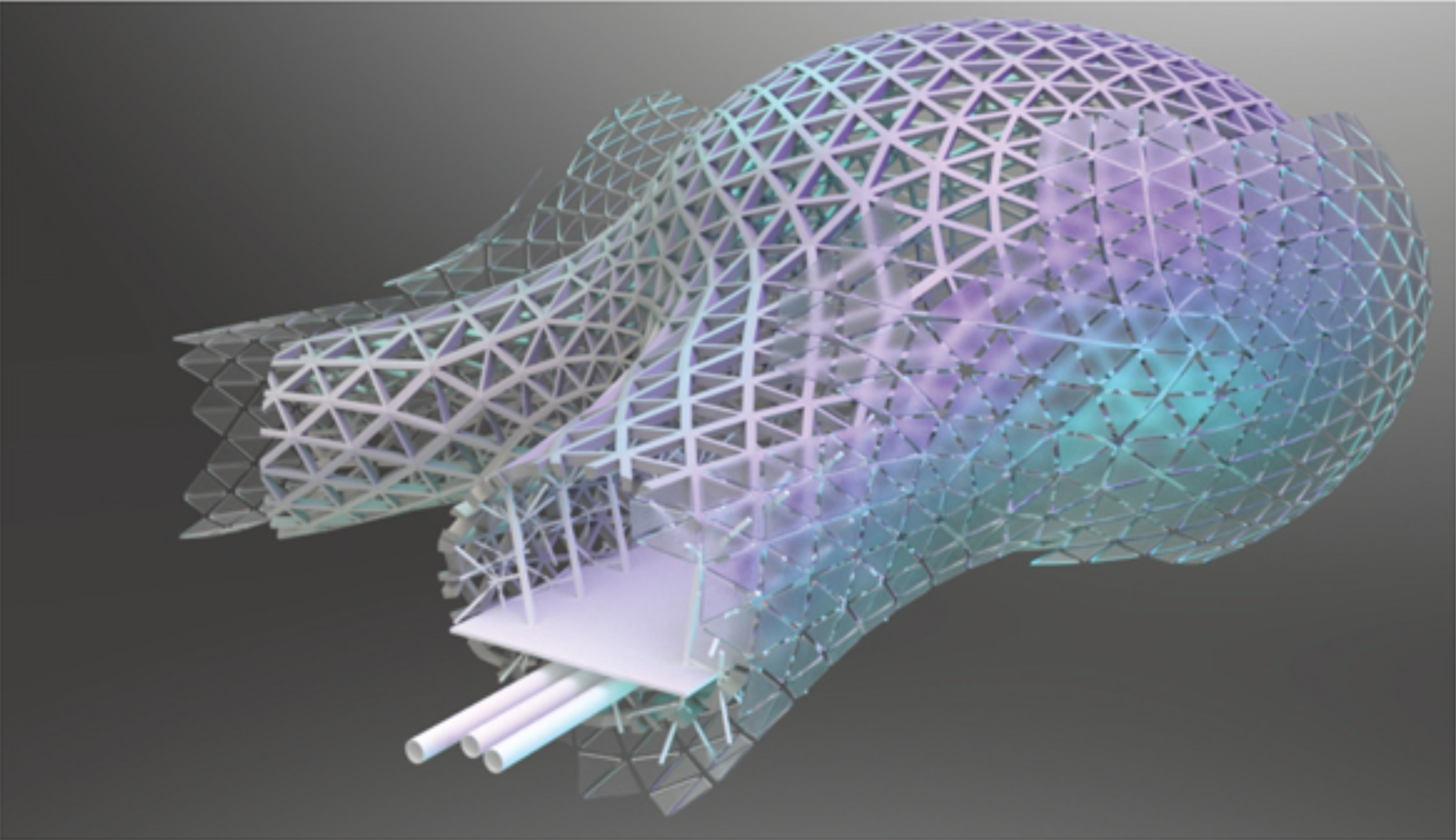 A dynamic structural module with a mesh shell, combining aesthetics and functionality for the Anti-Pelago's sustainable design.