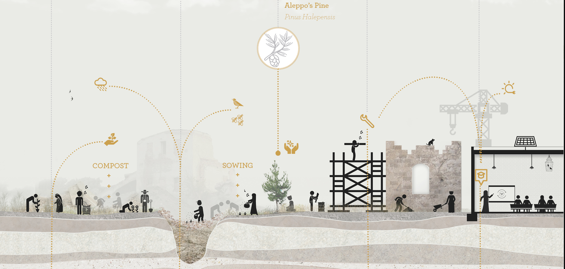 Rebuilding Aleppo: A journey from composting and sowing to reconstruction and education, reconnecting the community with its roots.