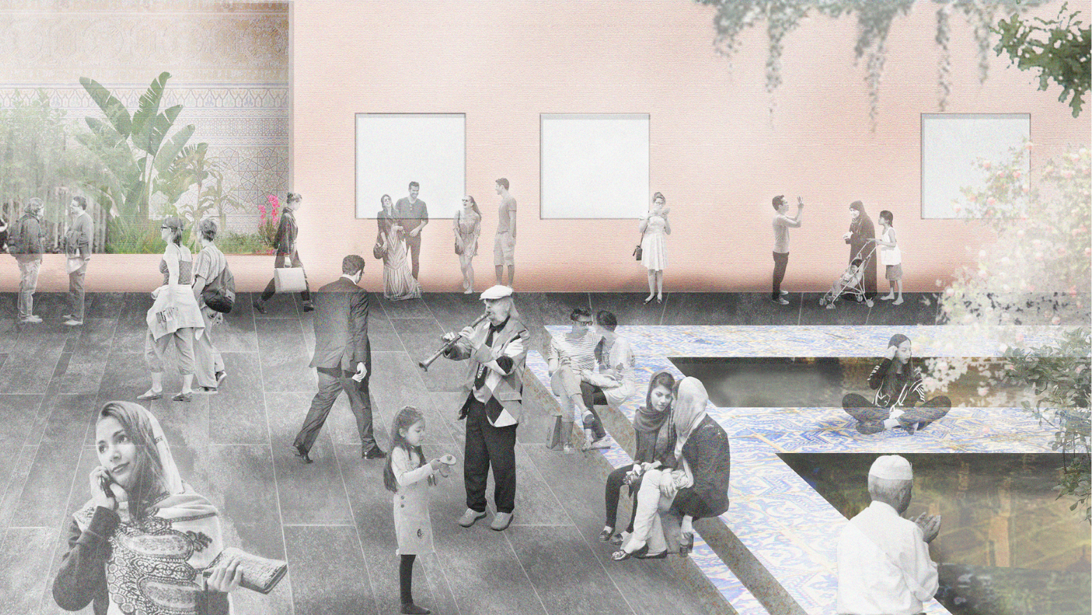 A harmonious gathering: Aleppo's restored spaces come alive with art, culture, and community, reflecting a sustainable urban future.