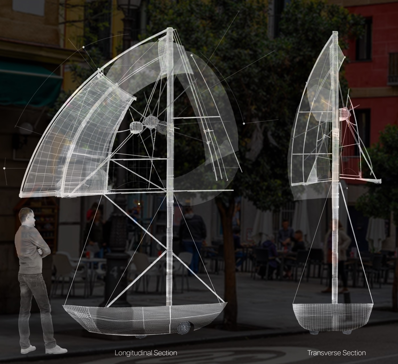 A close-up view of the longitudinal and transverse sections of the Ringsail, showcasing its design precision.