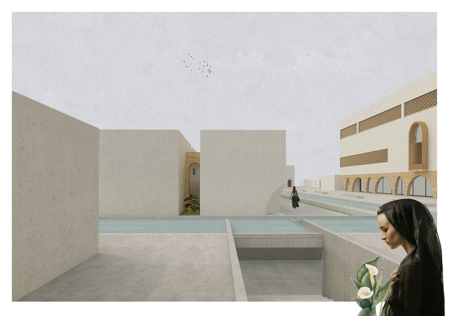Serene pathways and reflective spaces: merging minimalism with cultural essence to create a sustainable and harmonious environment.