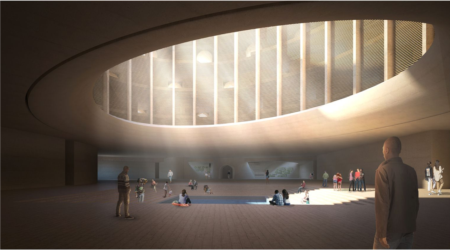 The oculus bathes the interior with light, creating a serene space for reflection and community in the Memory of Homes memorial.