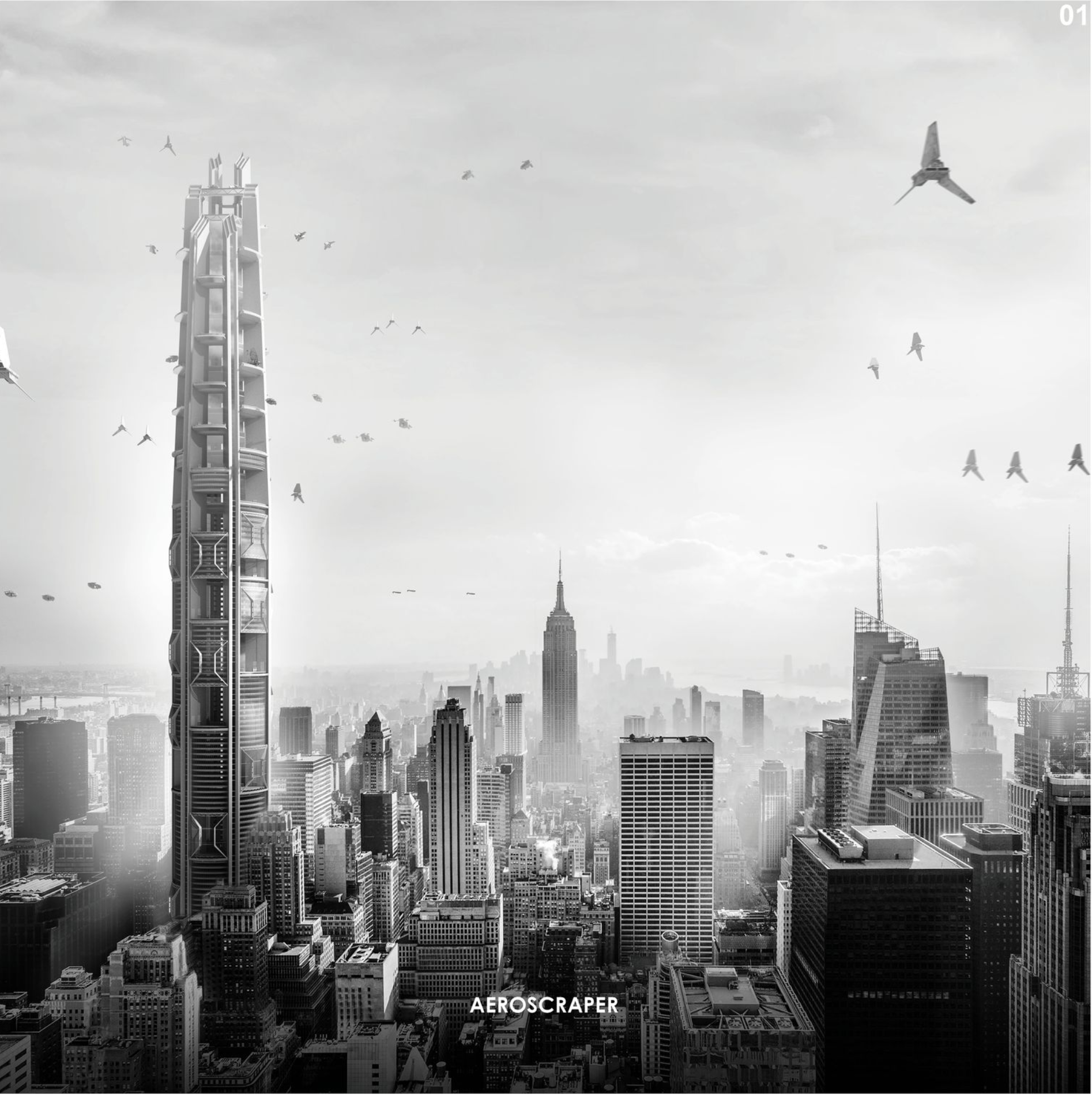 Aeroscraper: A bold architectural marvel reshaping New York City's skyline with futuristic design and airborne mobility solutions.