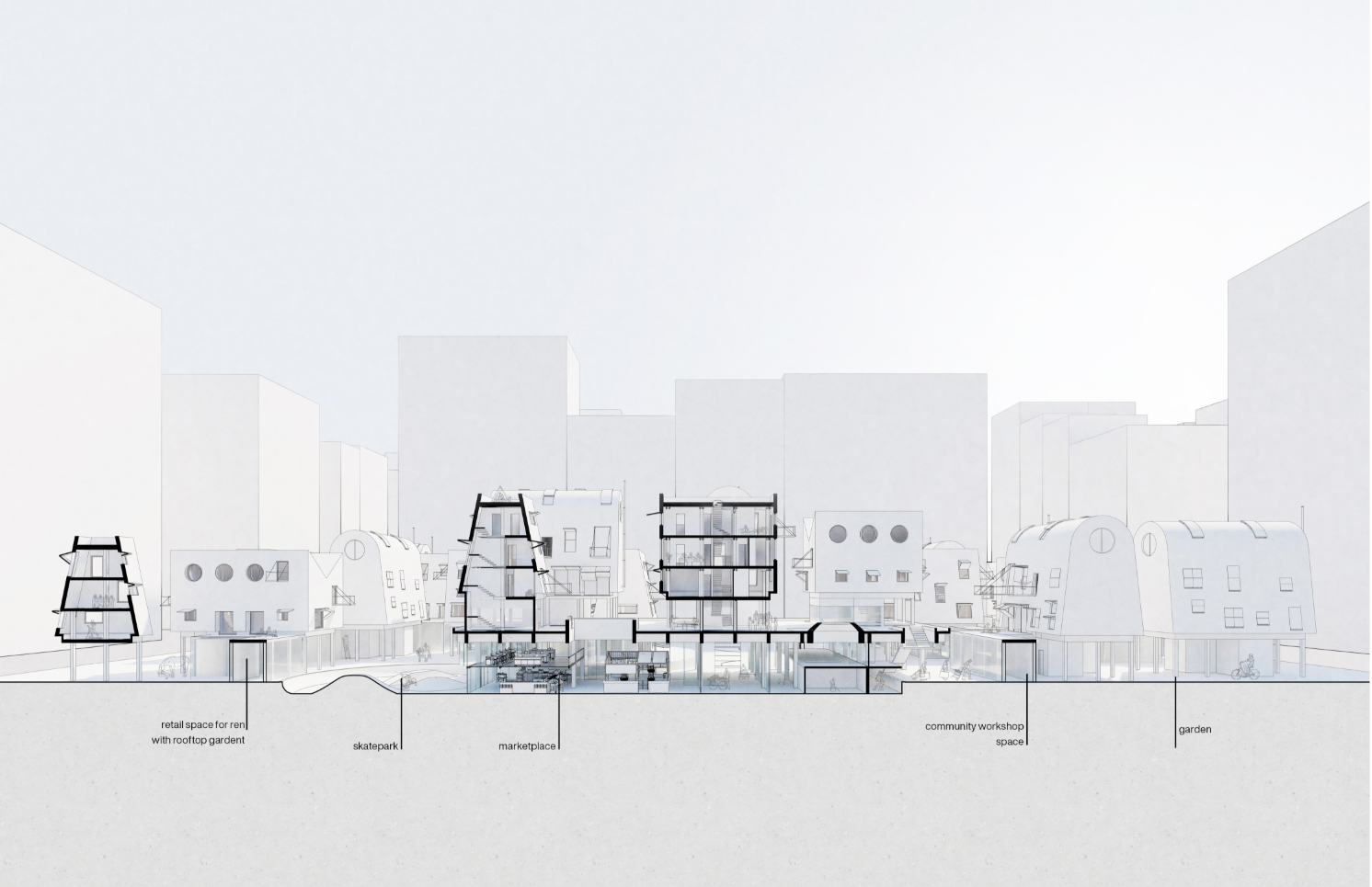 A visualization of the project's colorful and modular housing units, representing a diverse and inclusive urban living concept.