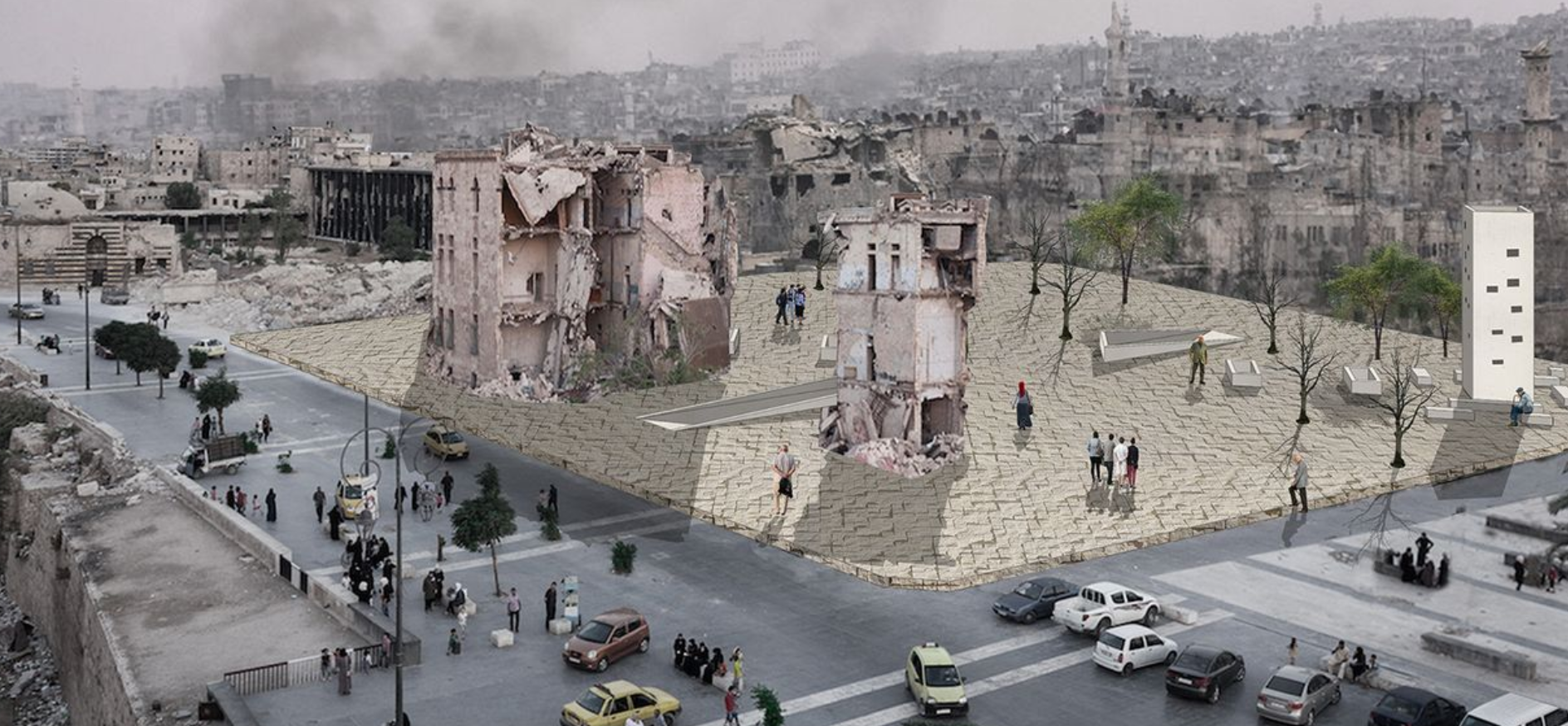 Preserving war remnants while incorporating green regeneration.