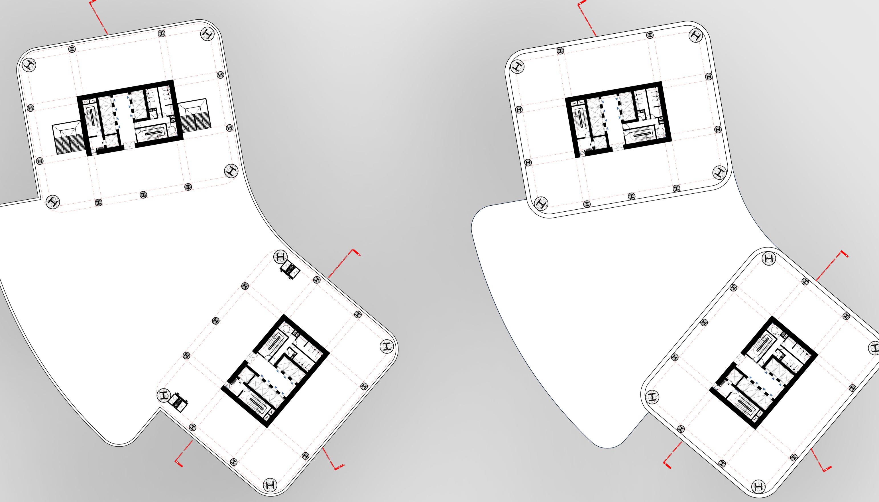 Modular plans showing the connection between different building sections for functionality and flow.