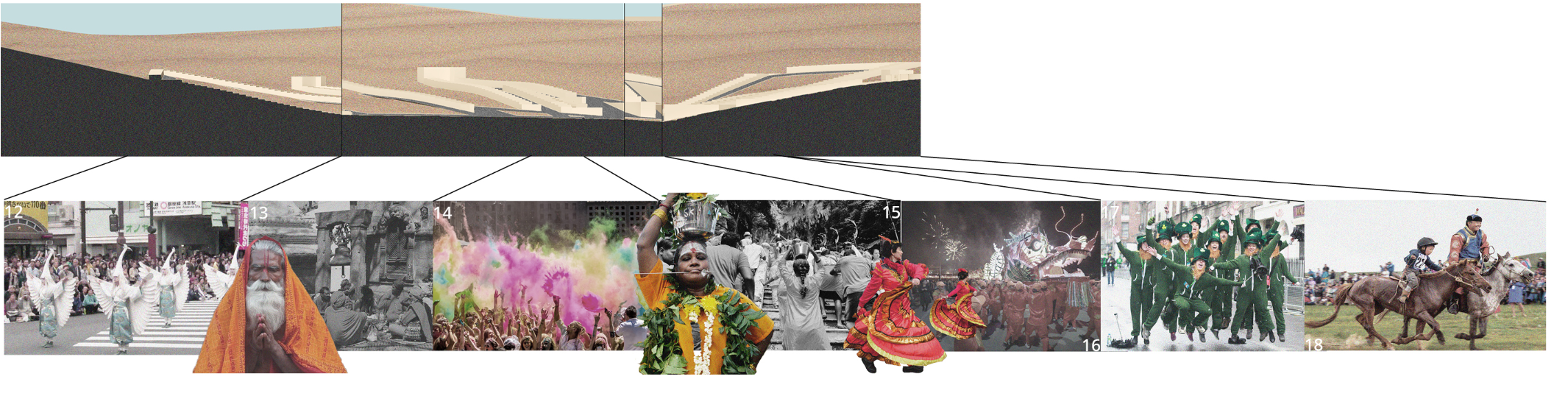 Diverse global celebrations, from vibrant Holi festivals to serene cultural dances, encapsulating the spirit of multicultural harmony.