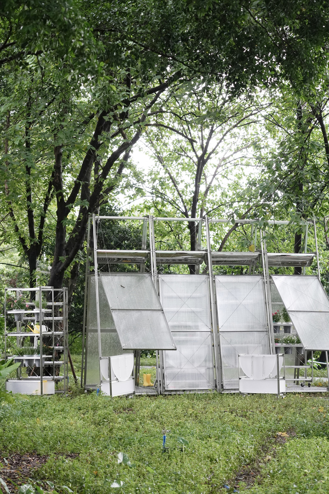 Front elevation of the adjustable panel system with ladder access visible to the left