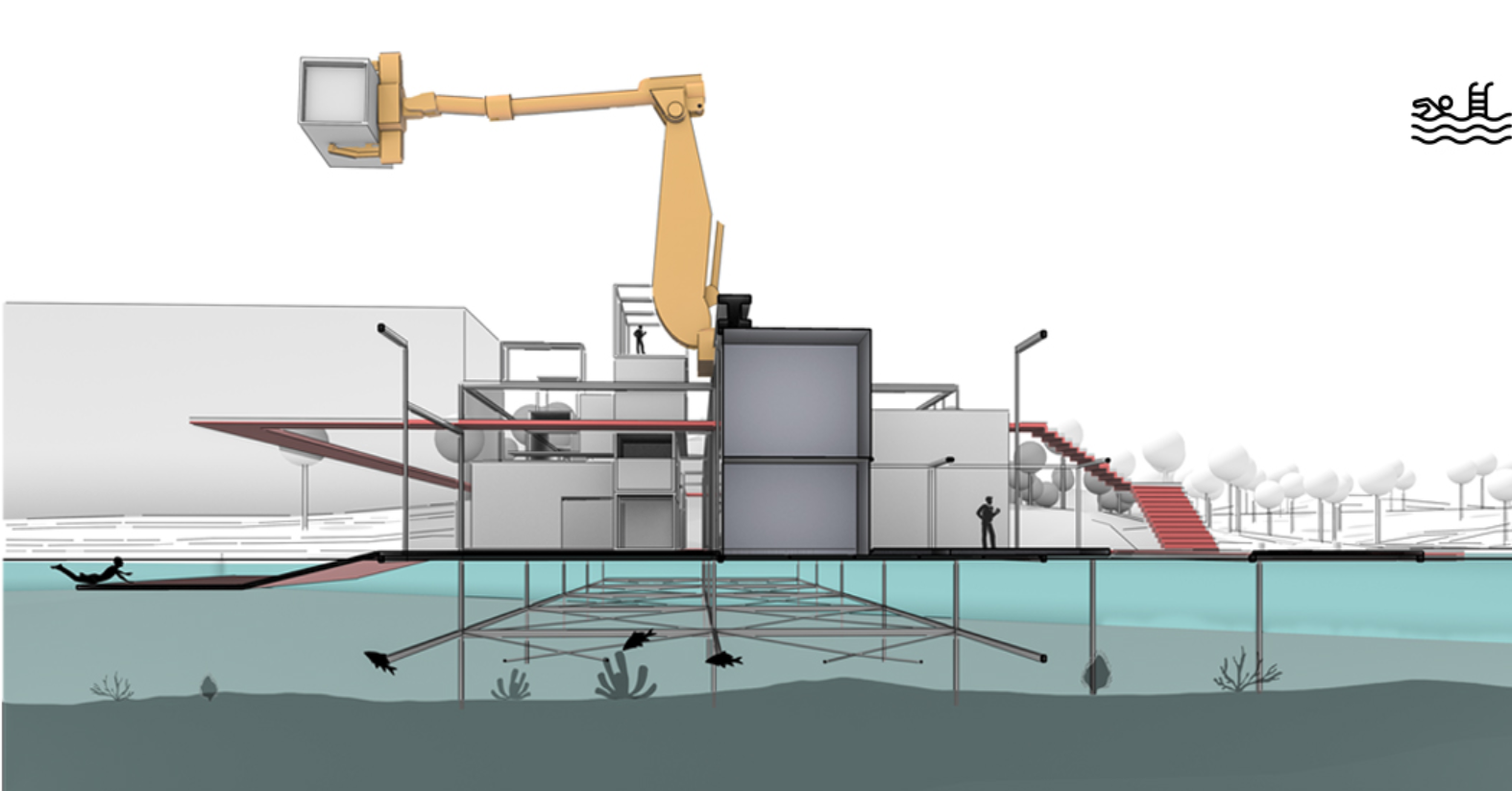 Sustainable Design: Underwater support systems ensuring stability and ecology.
