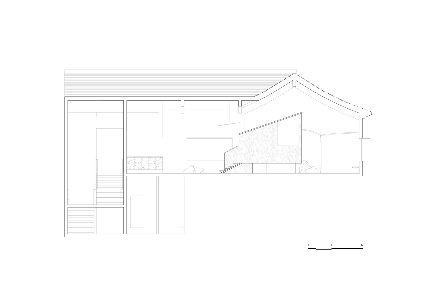 Section drawing showing the relationship between new insertion and existing pitched roof structure