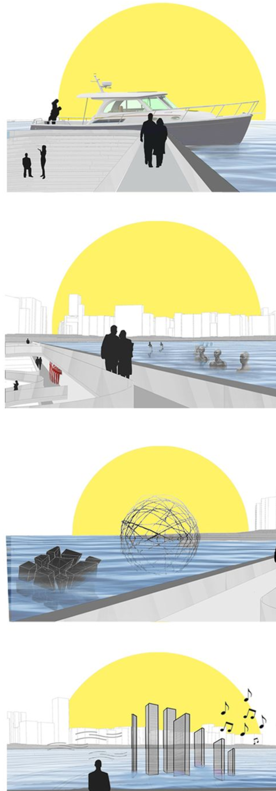 Sunset Pathway: A series of vignettes depicting the journey through this architectural wonder at sunset.