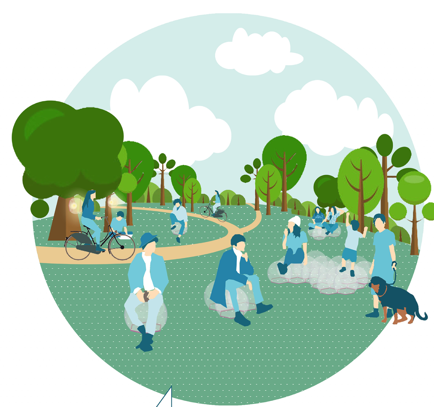 Versatile bubbles offer seating and play areas in parks, creating functional and fun public spaces.