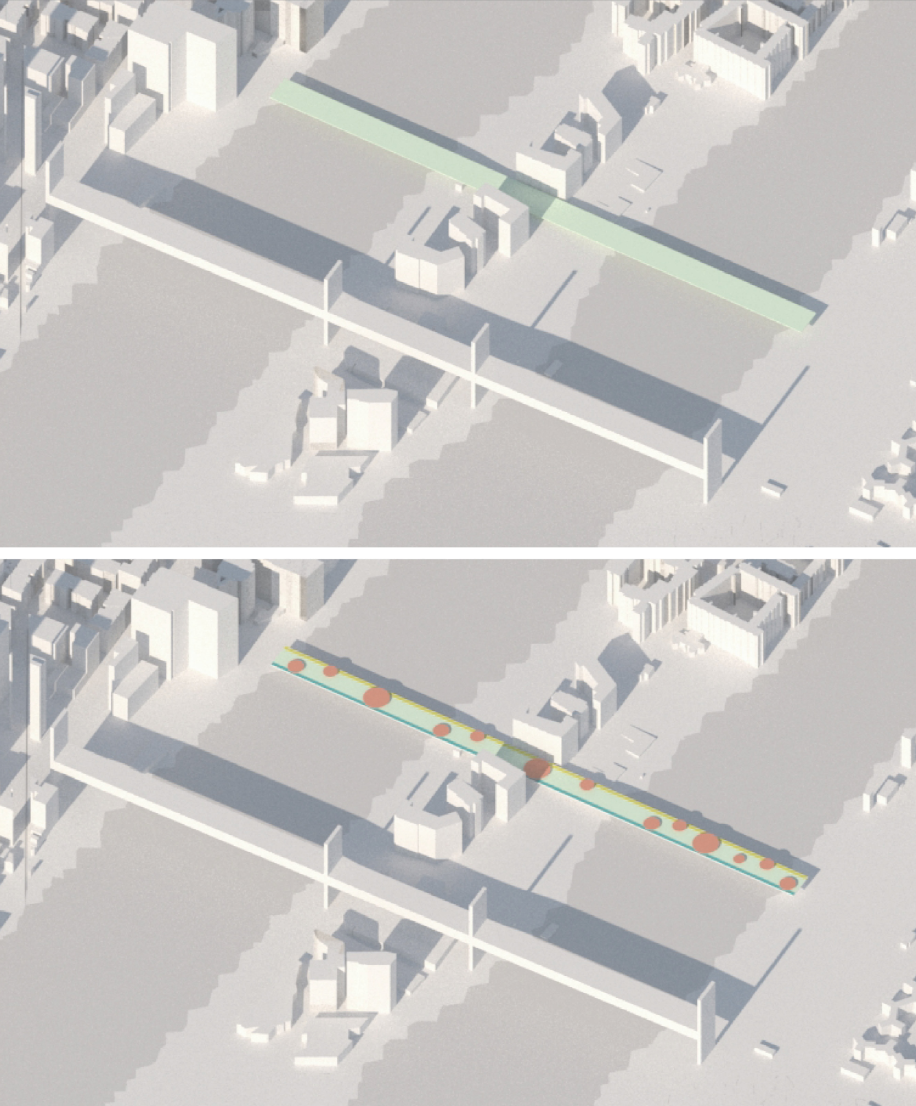 Evolution of the modular bridge design highlighting key user zones and innovative elements.
