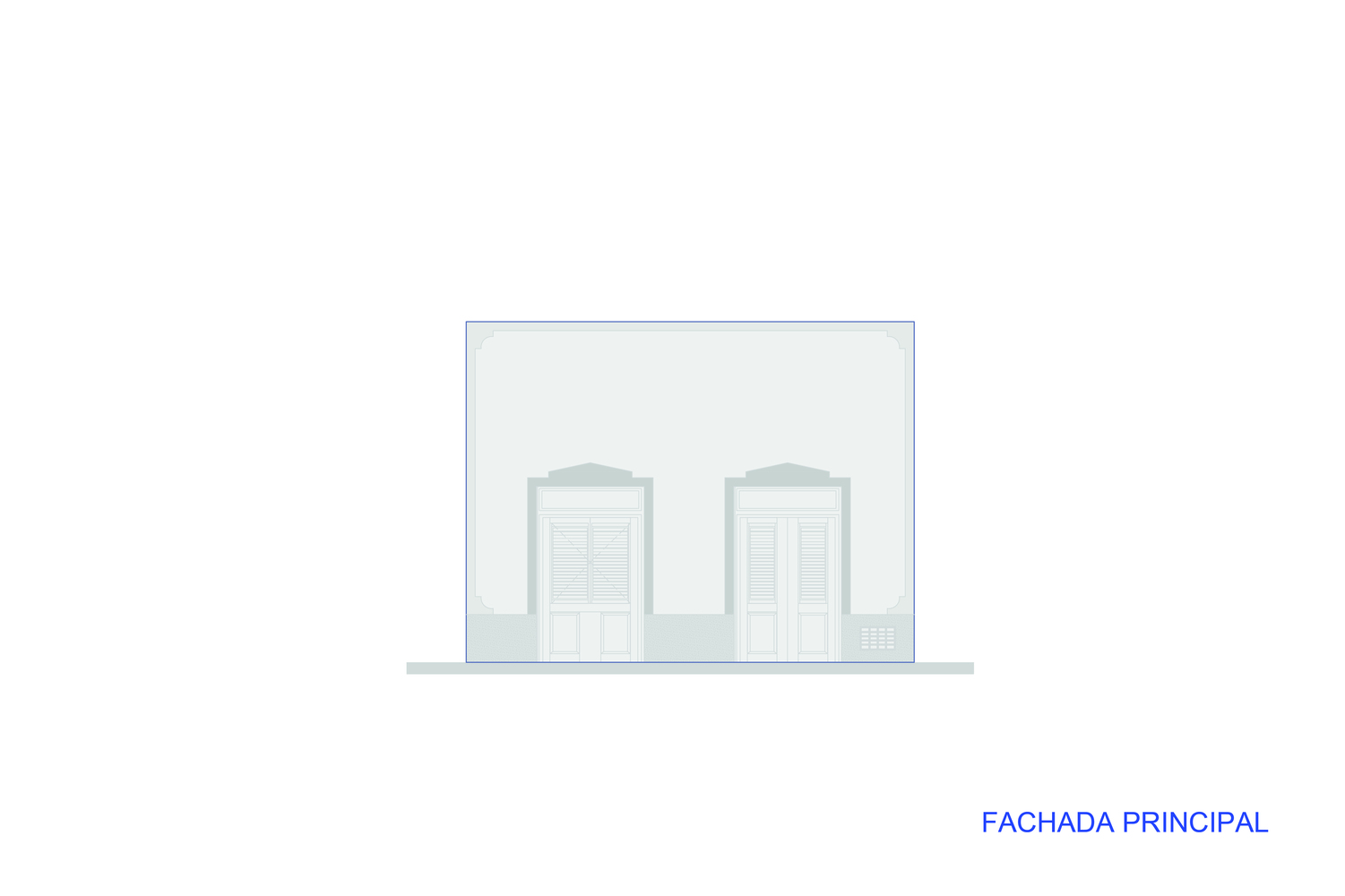 Principal facade elevation drawing showing two symmetrical arched doorways