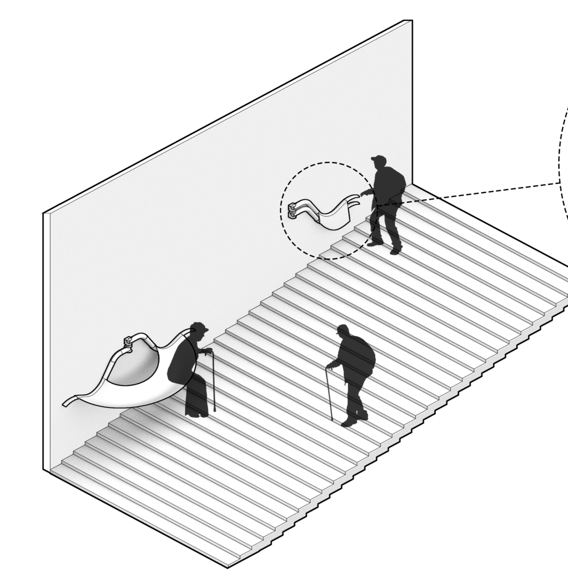 Stacked recycled bicycle wheels integrated with LED lights to enhance street safety and interactivity.