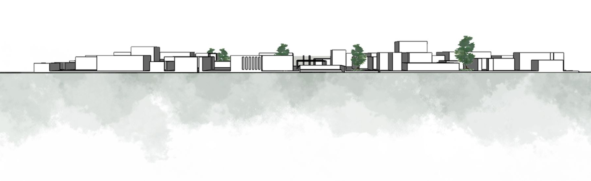 Architectural Silhouette: A delicate interplay of light, shadow, and greenery in a linear elevation.