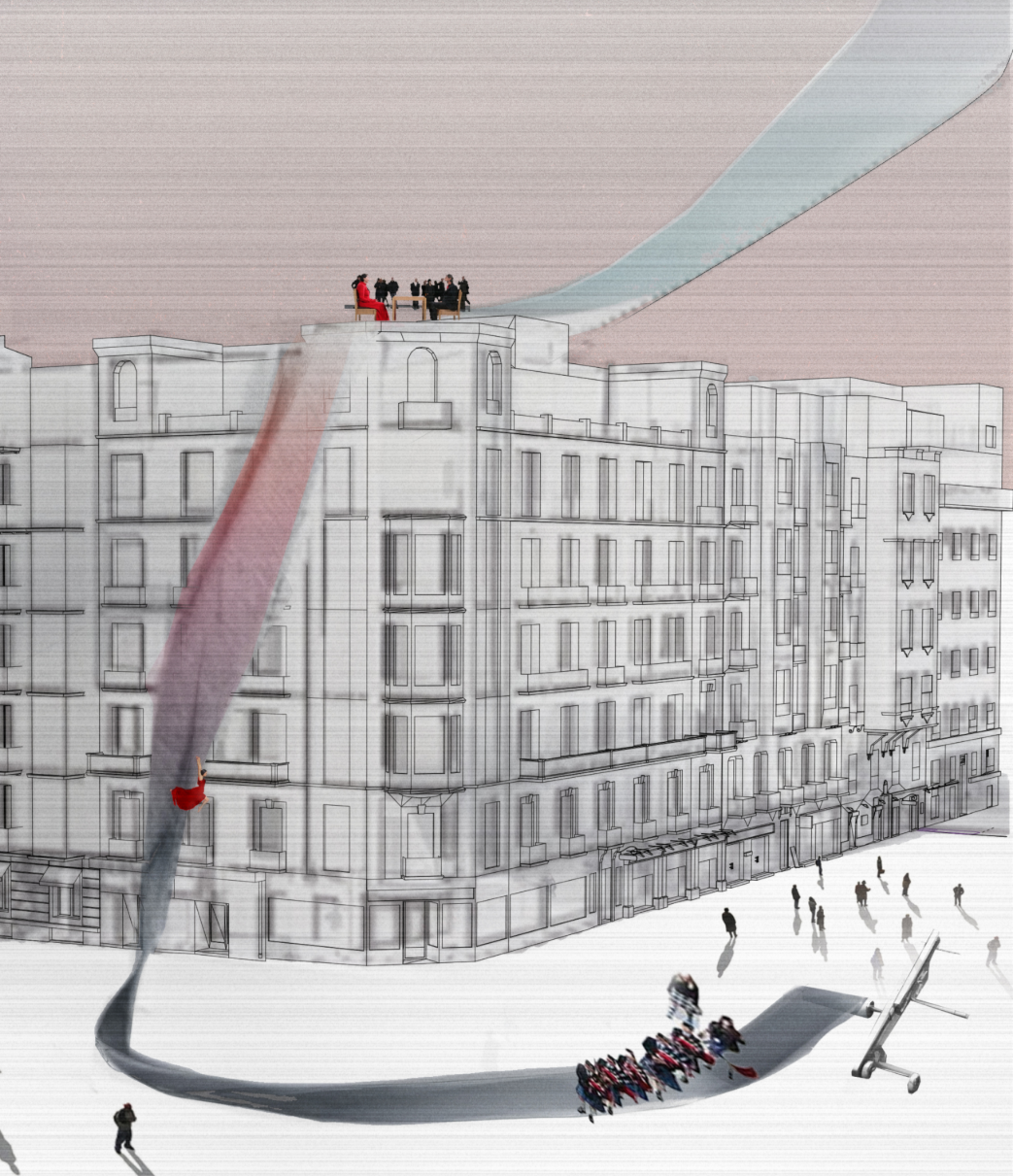 Visualization of Blank Canvas transforming rooftops and streets into dynamic performance spaces.