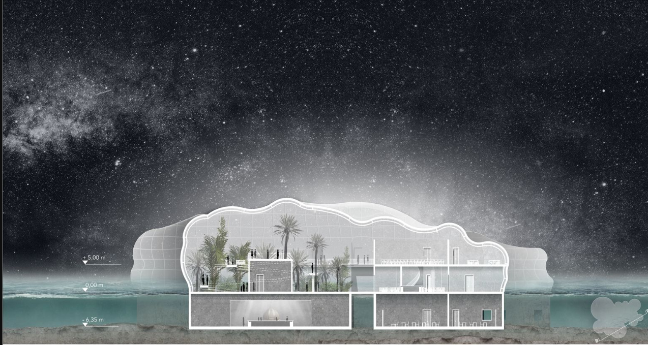 Cross-section showcasing Athenaeum's multi-level spatial design and organic architecture.