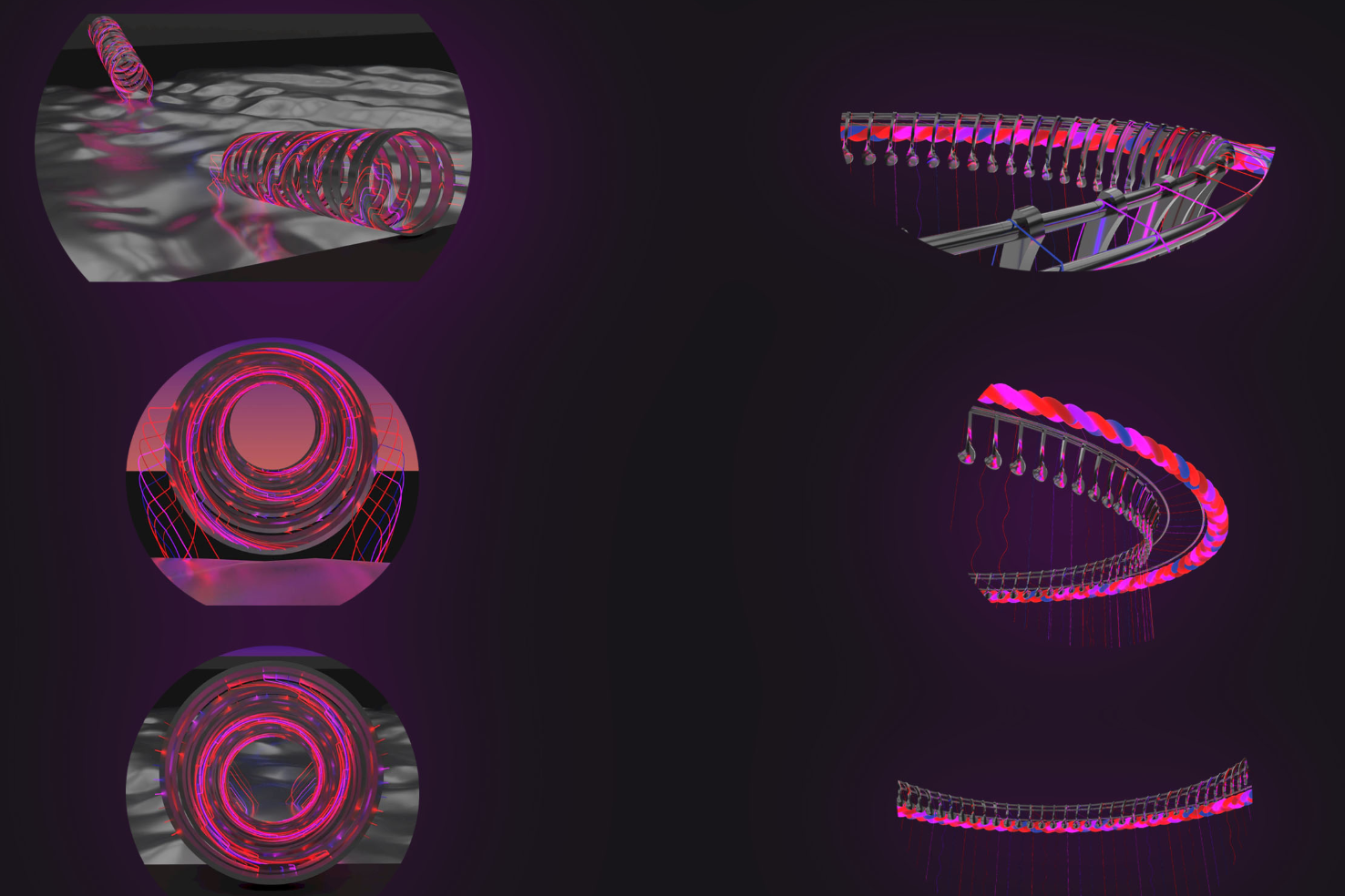 Close-up of the structural and lighting design elements for the Portal and Harmonic Roots.