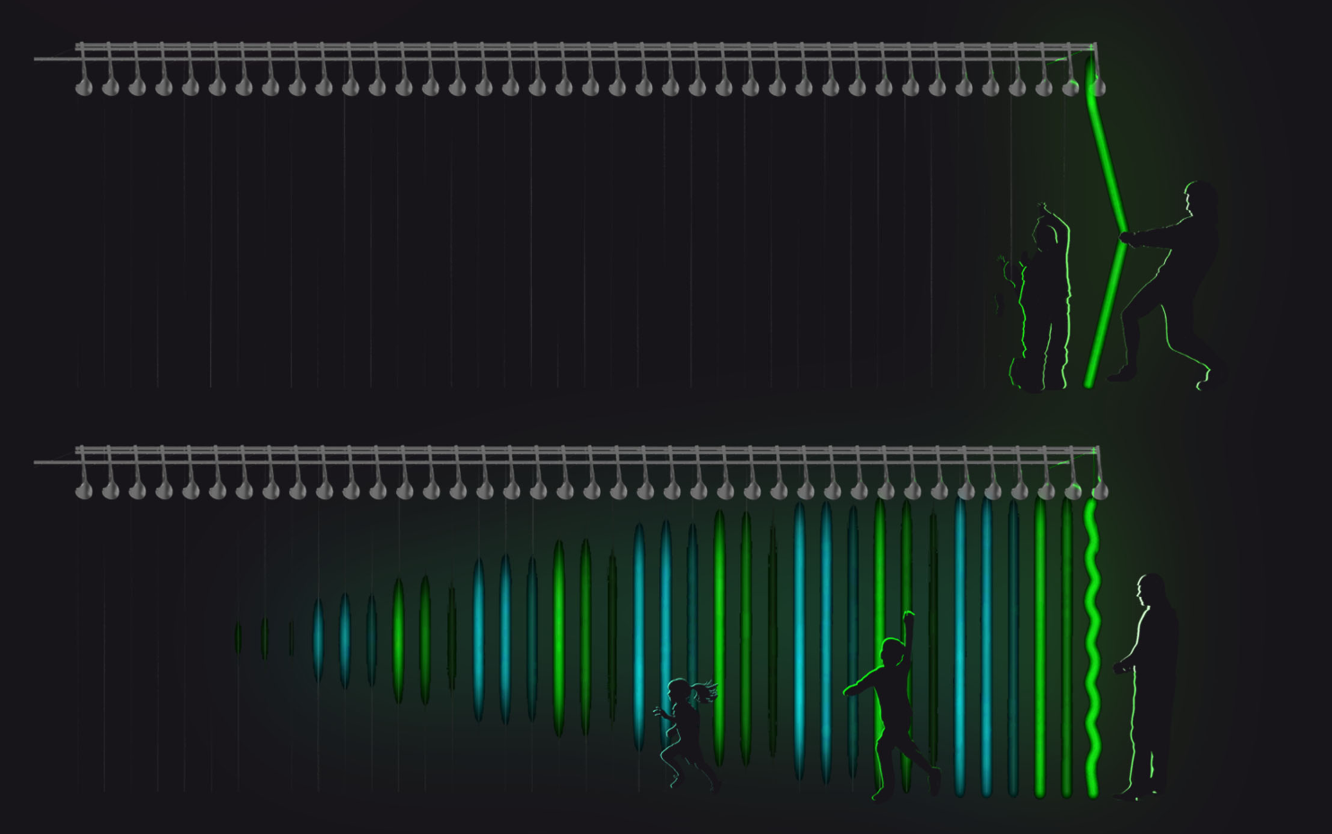 Visitors create melodies and navigate the park through glowing, tactile light strings.