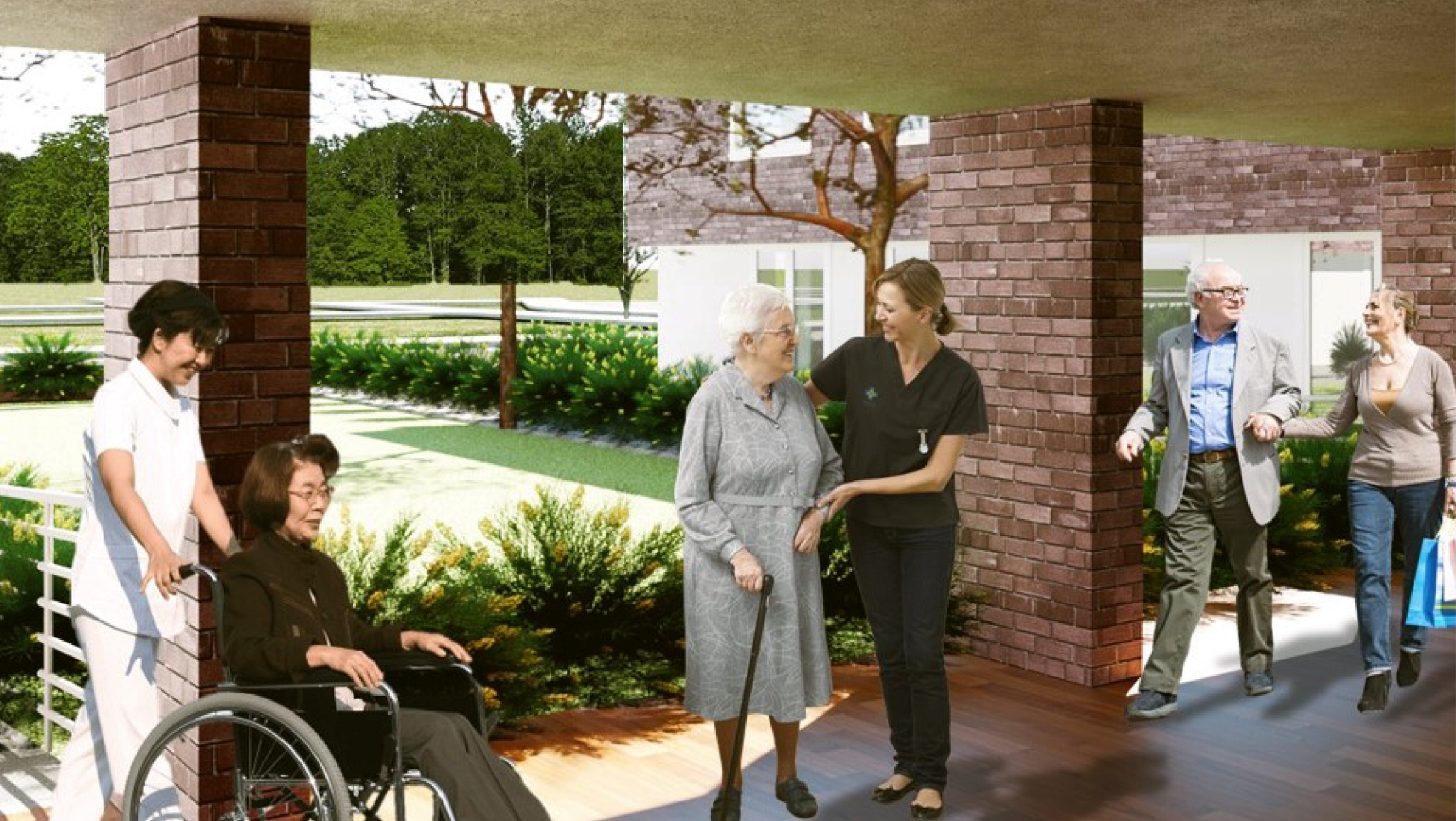 Empowering independence and connection: a vibrant space for elderly care and social interaction in serene surroundings.